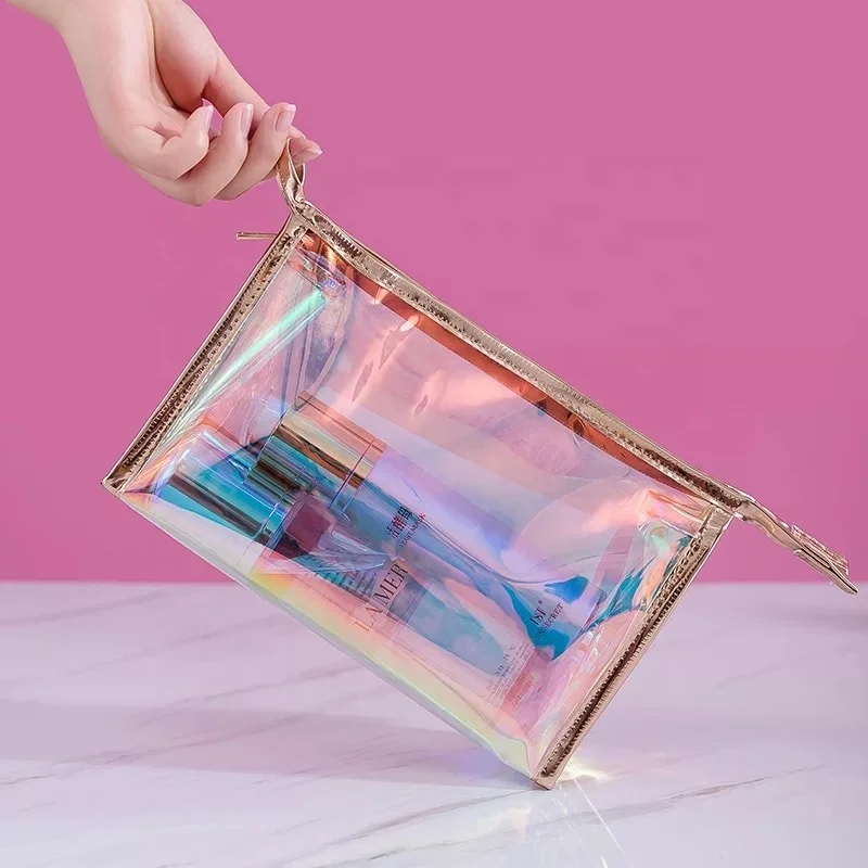 Transparent hologram PVC cosmetic bag makeup brush holder bag for ladies