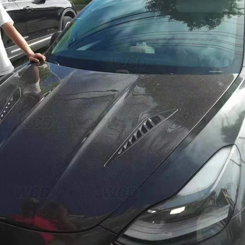 CMS Style Carbon Fiber Front Bumper Hood Bonnet for Tesla Model 3 Auto Racing Car Body Kit
