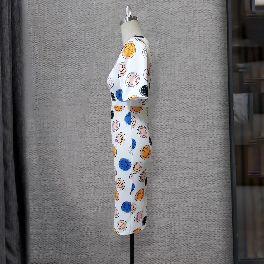 Short Sleeve Bodycon Pencil Elegant Office Lady Classy African Modest Female Large Size Women Dress Slim Vestido Printed Dresses