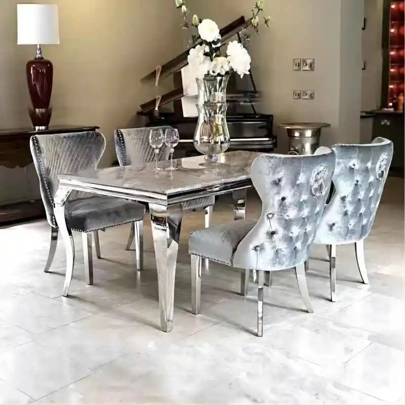 Luxury New Style Dining Chair Fabric Seat Legs Dining Furniture Home Furniture Stainless Steel With Lion Head Decorative Velvet