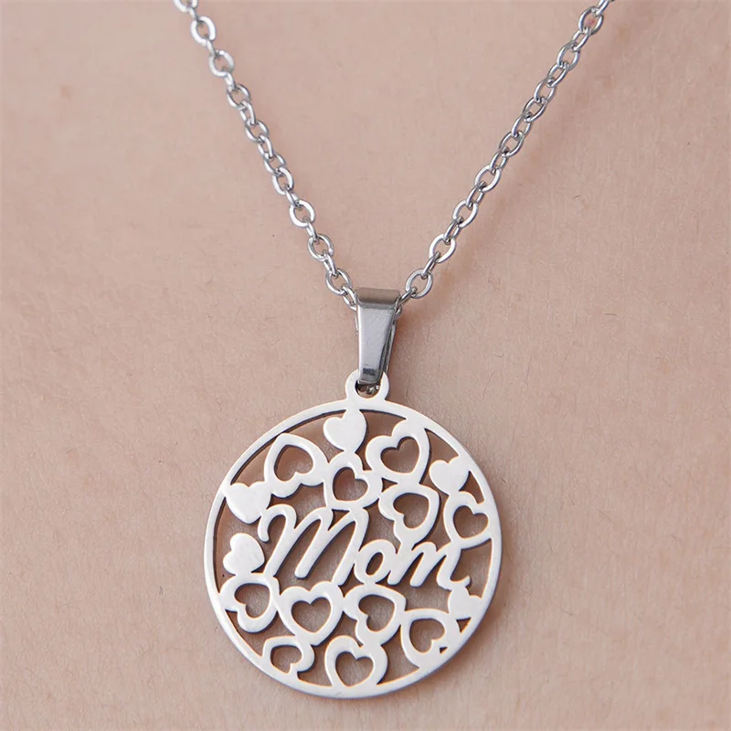 Stainless Steel Bar Pendant Engrave Lucky Happy Faith Necklace for Women Men Jewelry