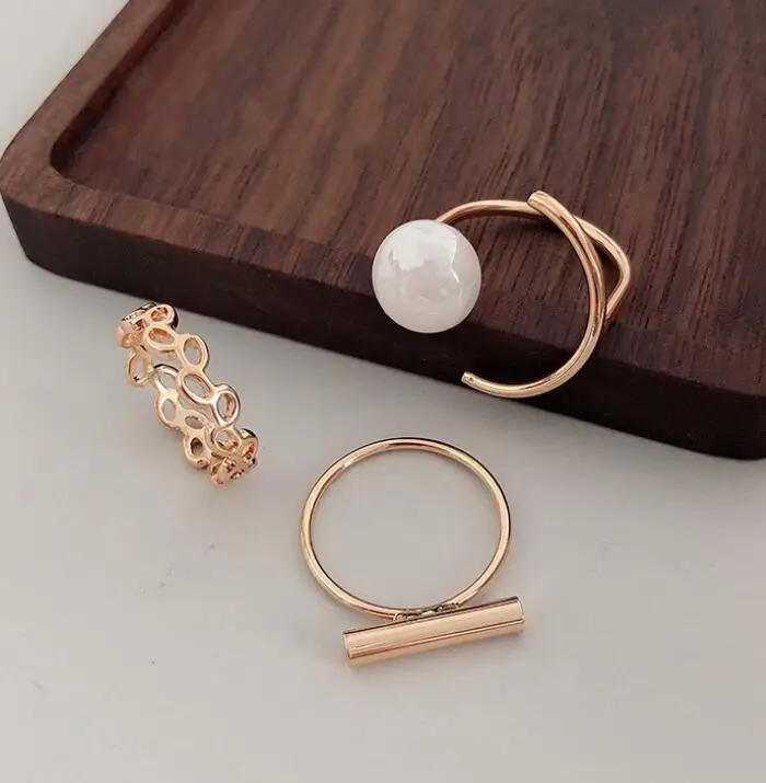 
3pcs/Sets Vintage Elegant Pearl Hand Knuckle Rings For Women Fashion Metal Rings Finger Ring Accessories Jewelry 