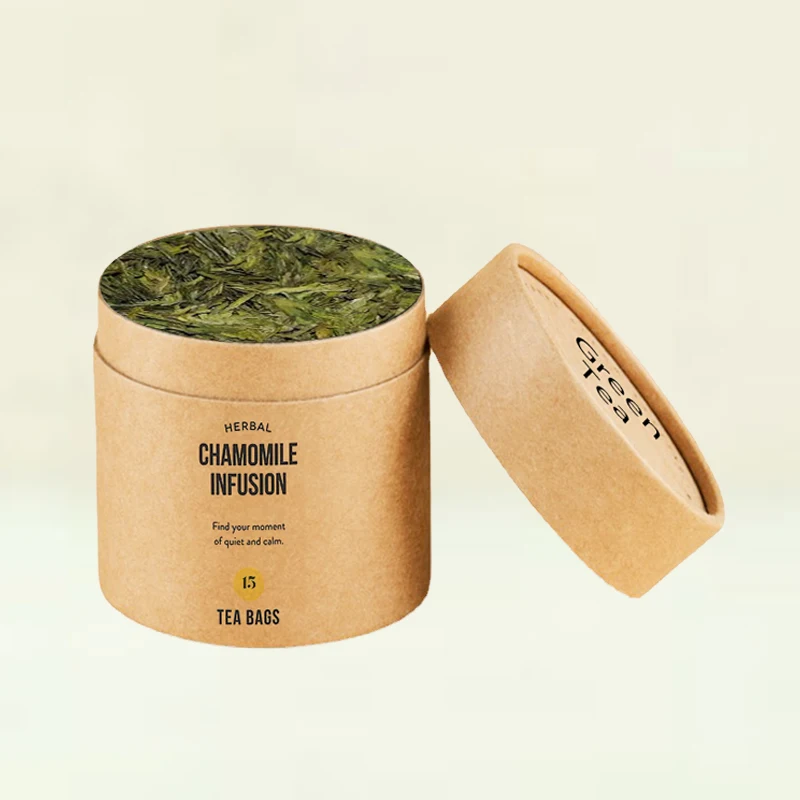 Biodegradable Recycled kraft paper Food Grade tea cans round cylinder box Tea Canister Herbal Loose tube Container Box