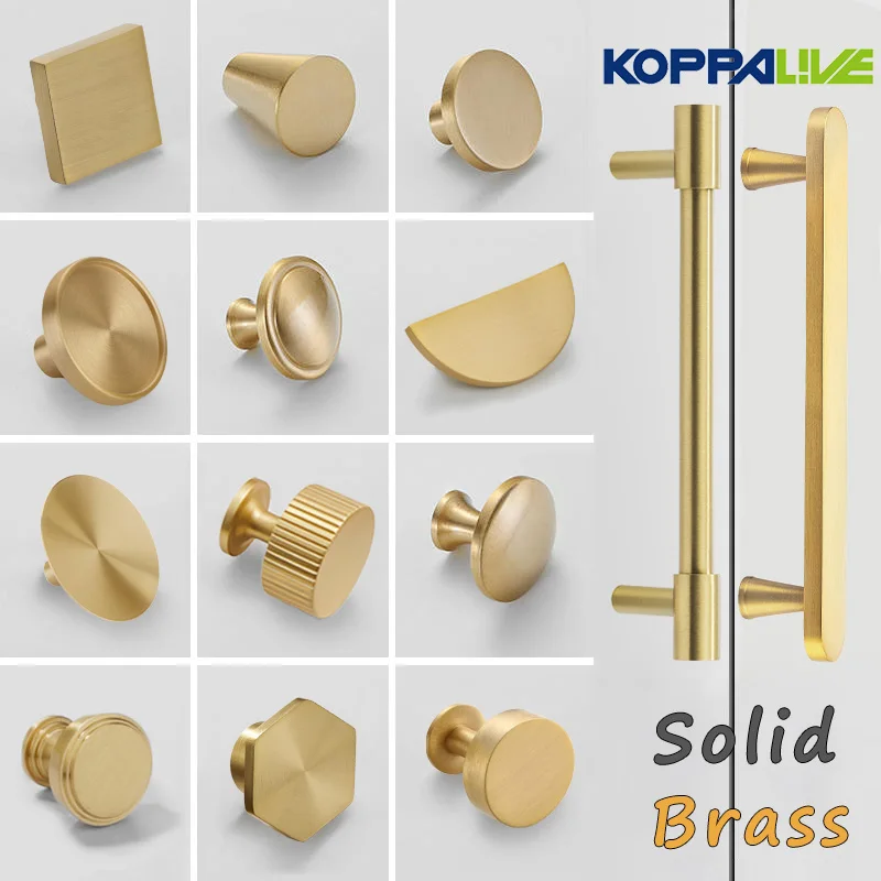 Koppalive Gold Round Brushed Nordic Luxury Kitchen Cupboard Door Pull Knobs Solid Brass Handles for Cabinets and Drawers