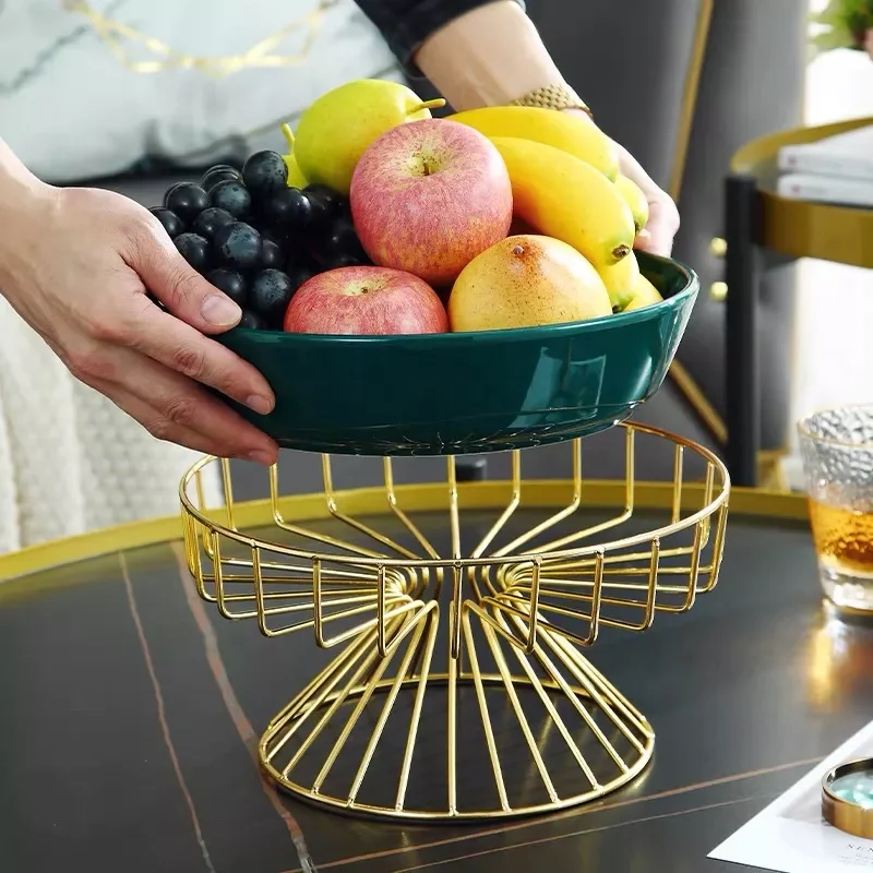 Luxury desktop decor Aluminum home Decorative Lotus leaf basket gold vines fruit gold tray