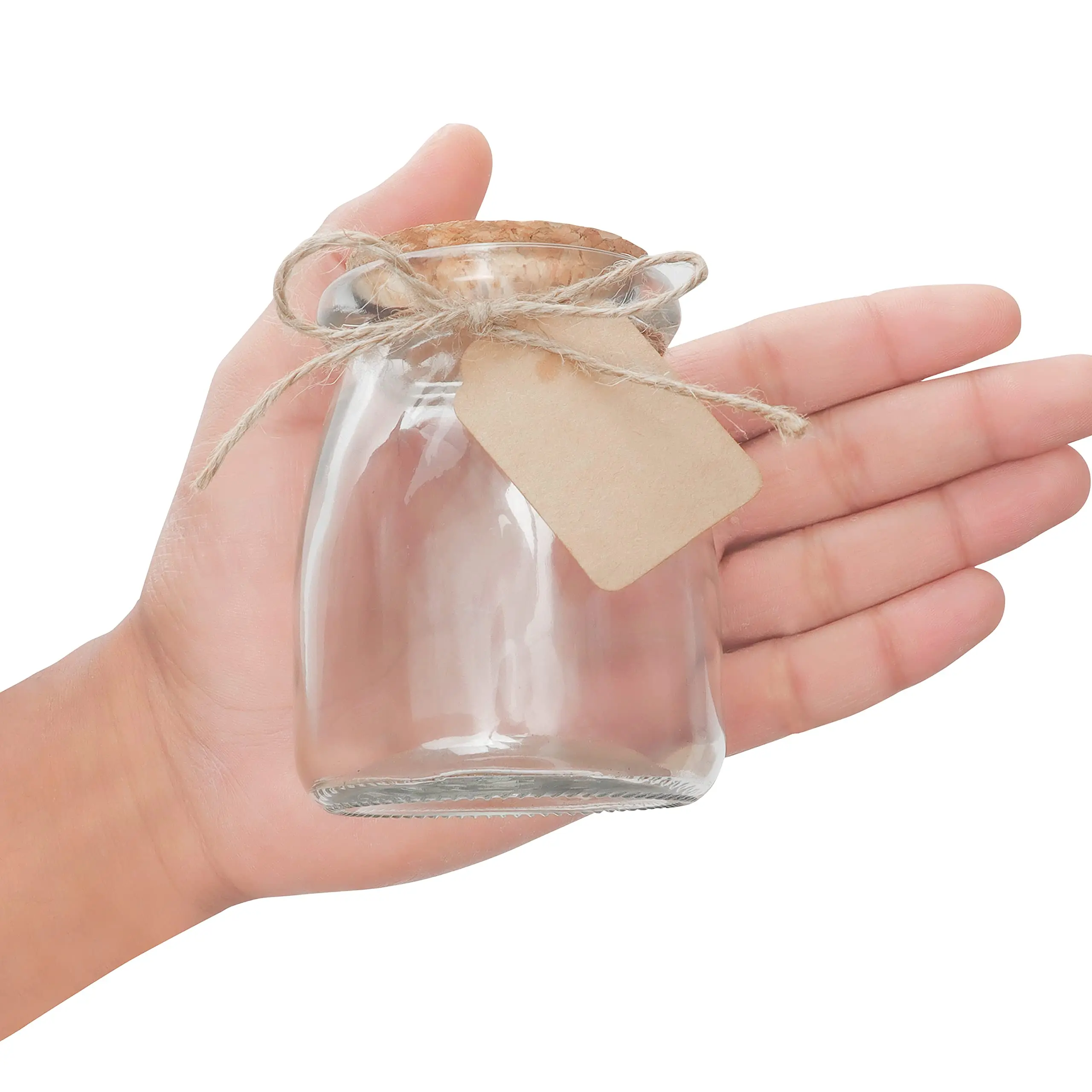 NISEVEN 30 Pack 210ml Glass Favour Jar Set with Cork Lids Reusable Mini Square Mason Airtight Storage Bottles and Labels