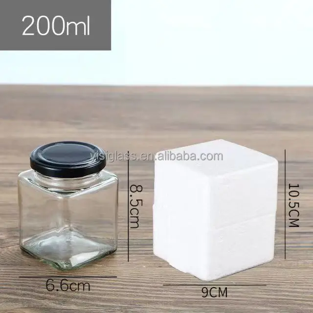 Wholesale small clear 50ml honey square jam glass jar with metal lids