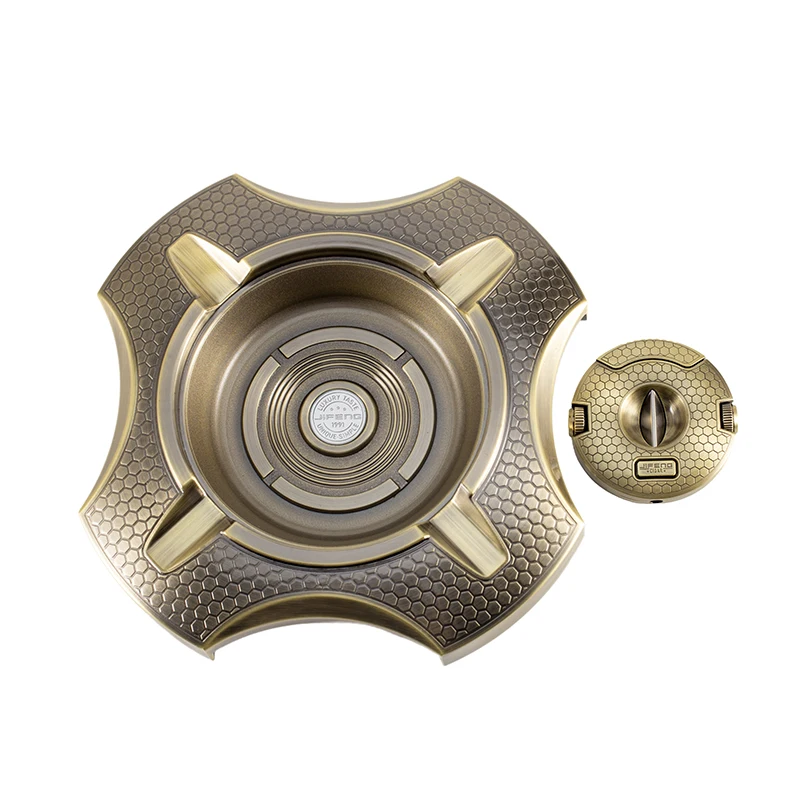 JIFENG JF-TZ267 UFO design vintage/fashion style metal cigar ashtray and cutter set with cigar punches both sides for cigar gift