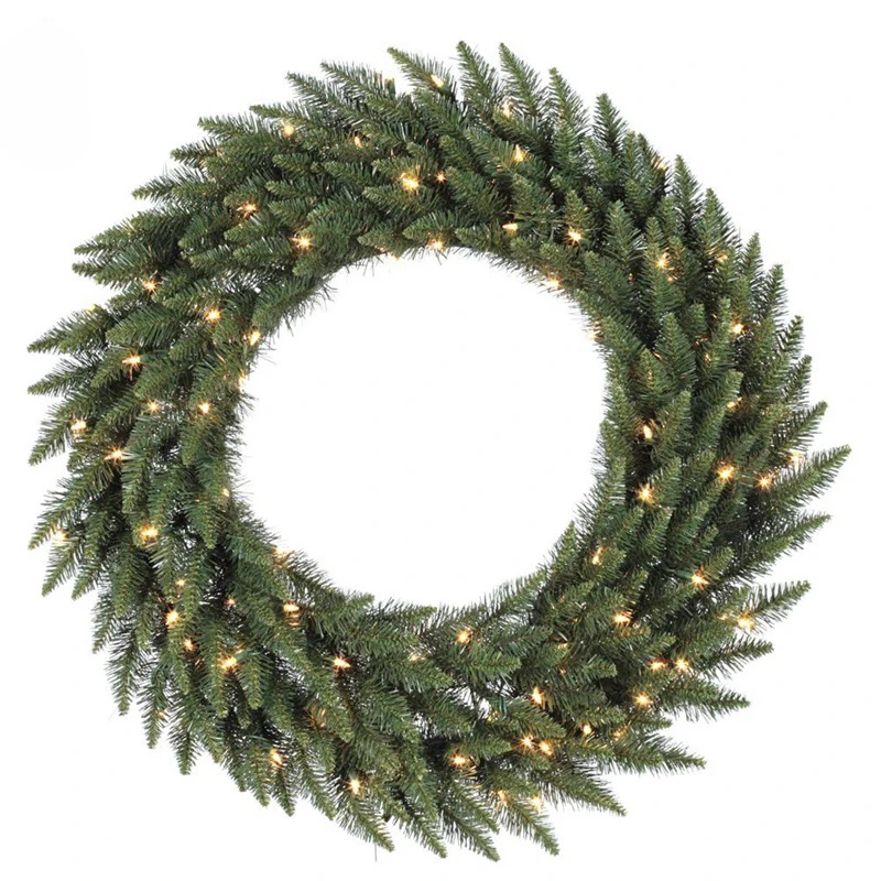 
2019 Commercial-Grade Traditional Christmas Wreath and Matching Christmas Garland Greenery Wreath with Warm White LED Lights 