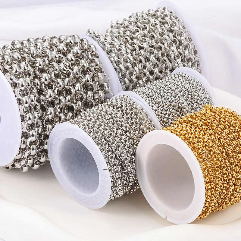 Permanent Jewelry Stainless Steel 18K Gold Plated Round Pearl Link Chain Necklace Round Box Chain Round Circle Rolo Chain