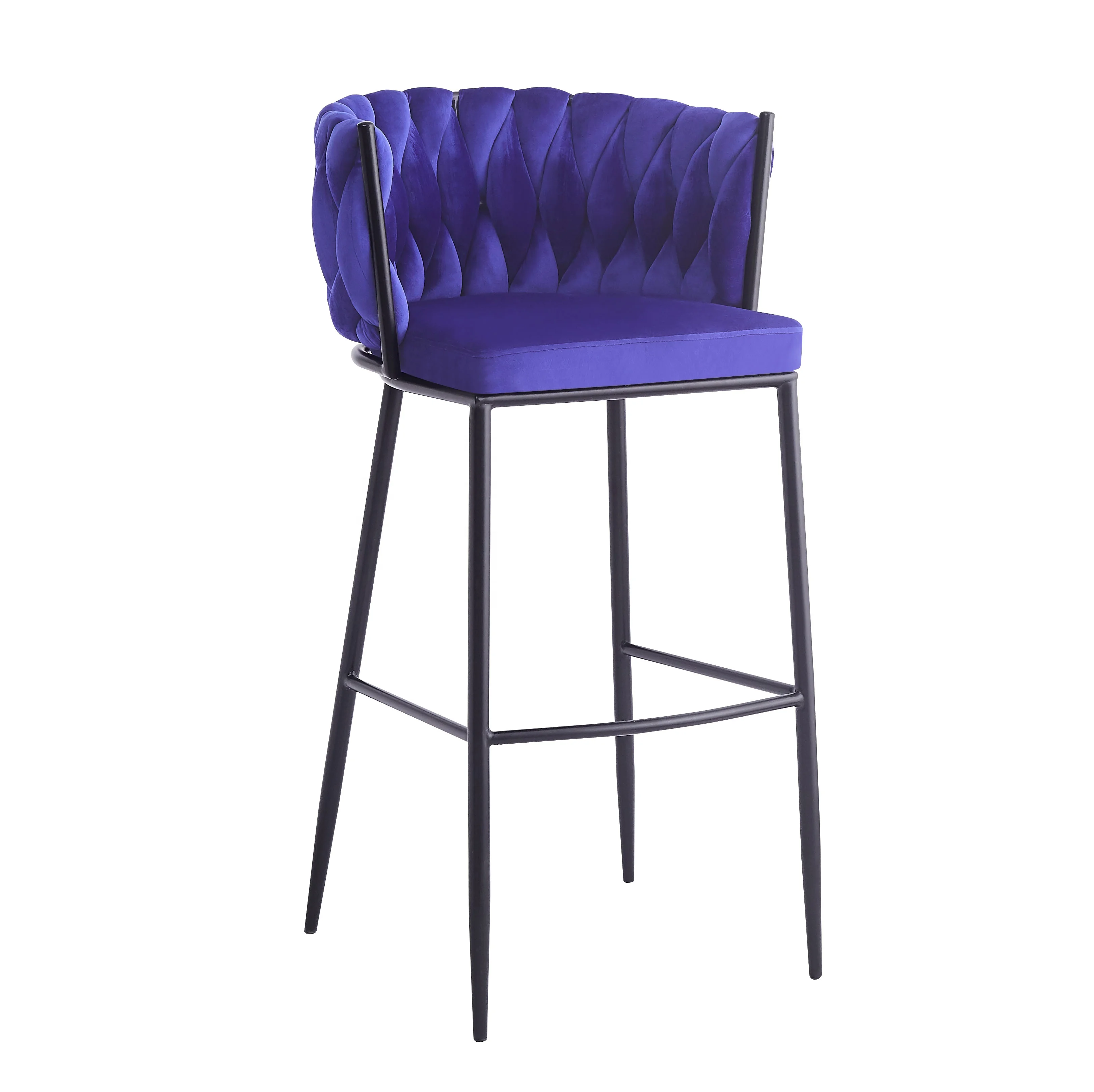 Modern Bar Furniture high blue braid velvet fabric bar chair  soft and comfortable