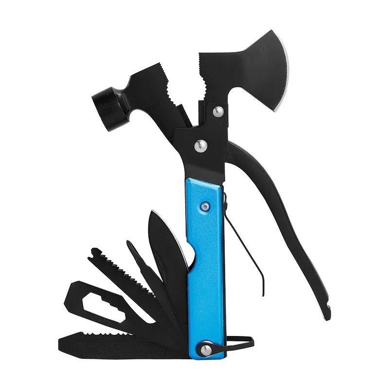 10 in 1 Portable Pocket tool Color wooden handle Custom logo Multi-function Mini Axe Hammer