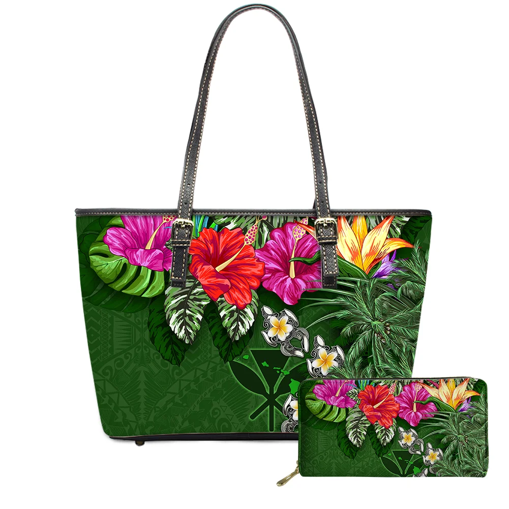 Drop shipping Flowers Pattern HandBags and Purses Customized Polynesian Hawaiian Tote Bag For Women Luxury Pu Leather Hand Bags