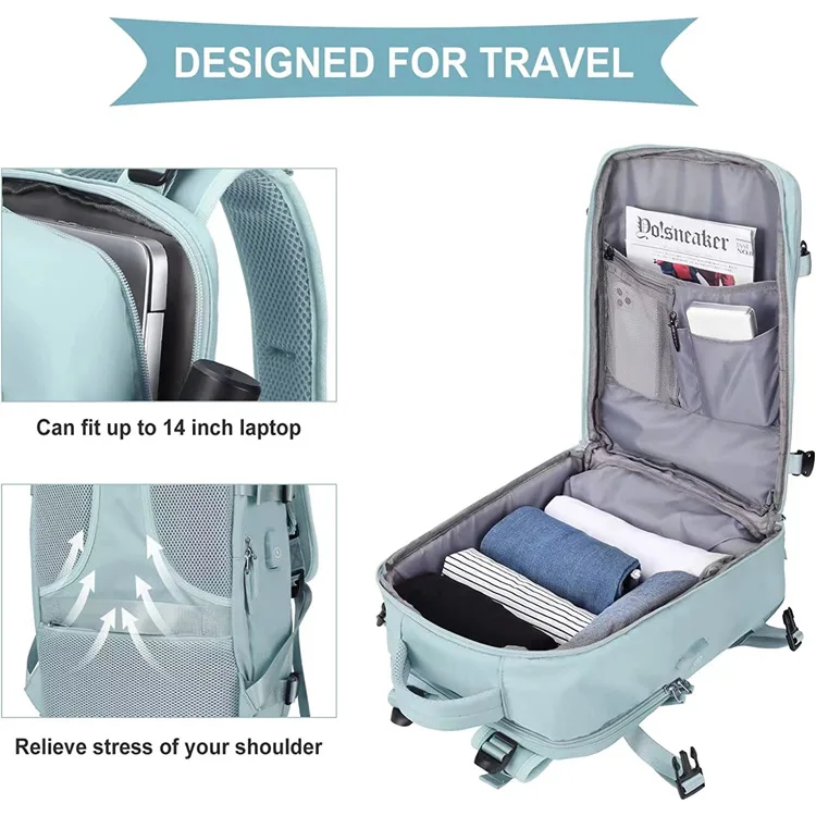 High Quality Custom Business Laptop Backpack USB Computer Weekender Bag Knapsack Rucksack for Women Lady Carry on Flight Travel