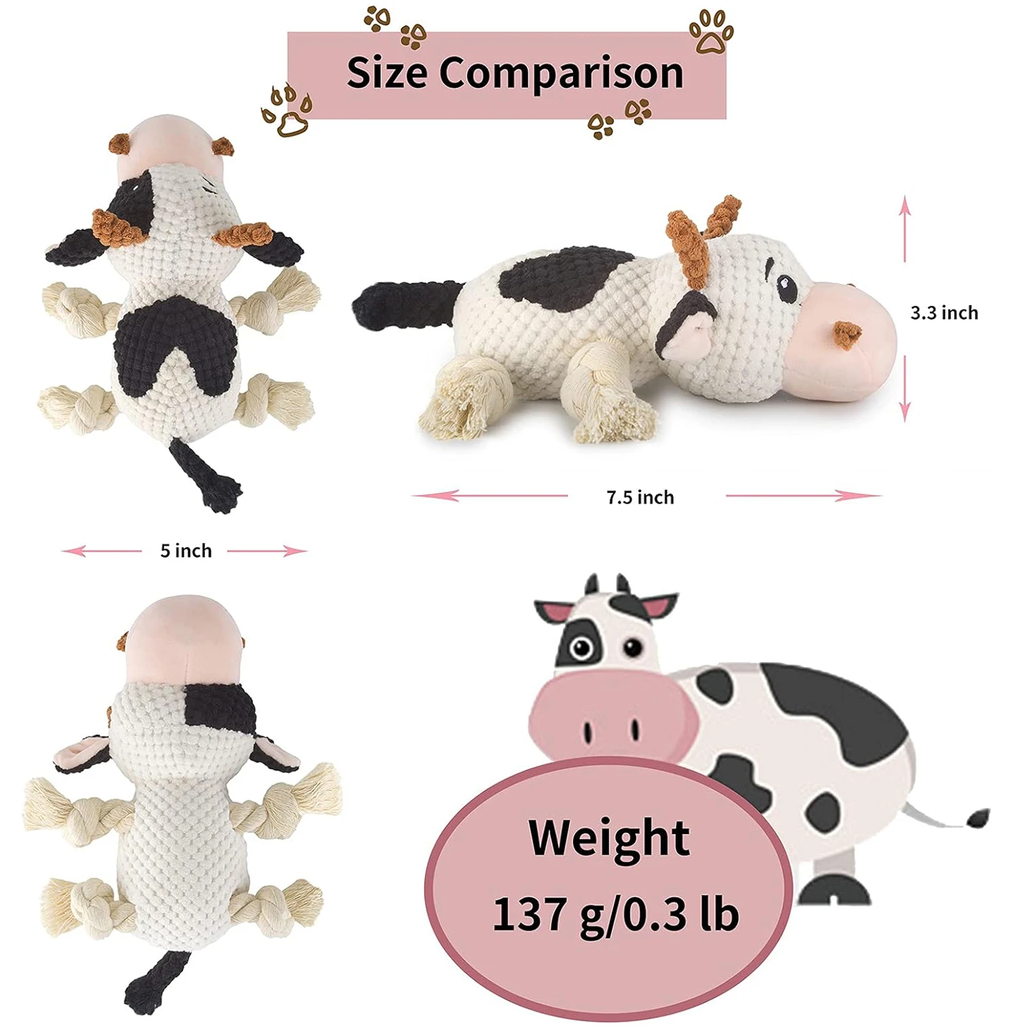 Wholesale Custom Cute Cow Durable Squeaky Dog Toys Pet Dog Rope Toy Dog Chew Toy