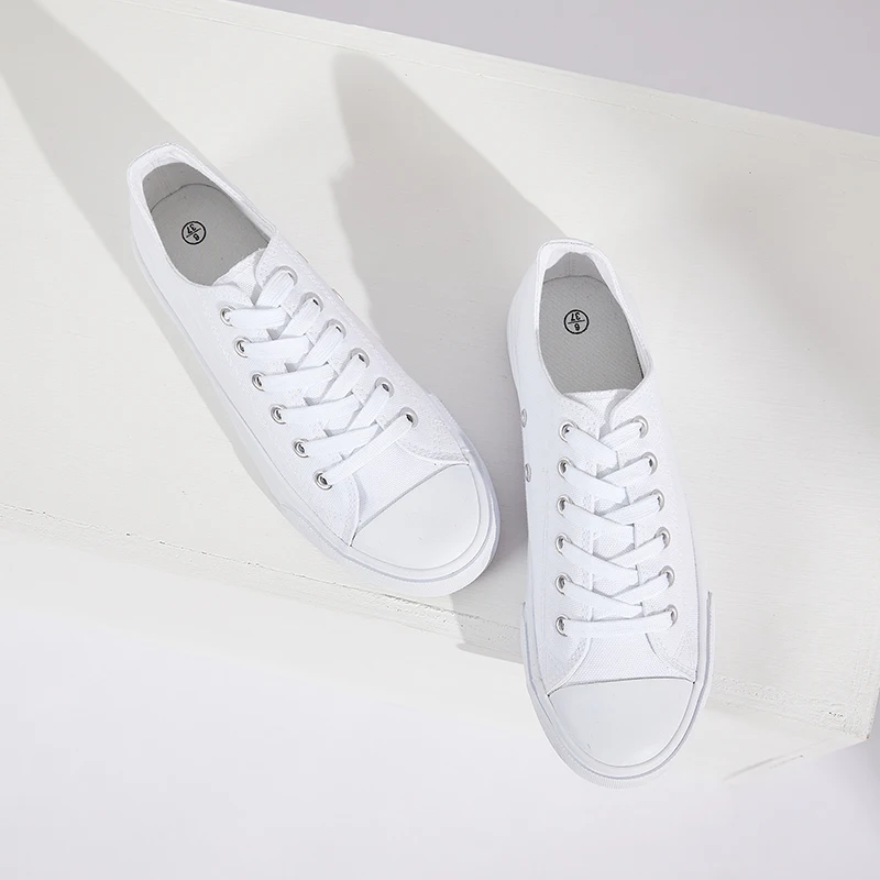 Оптовая продажа, Классические однотонные холщовые спортивные туфли на заказ, полностью белые холщовые туфли унисекс, хлопковая ткань EVA NR, дышащая обувь