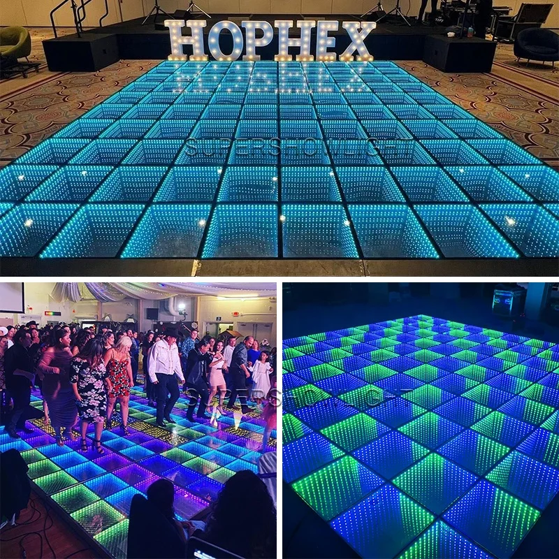 Supershow Magnetic 3d mirror wedding led video dance floor remote control interactive led dance floor for event party