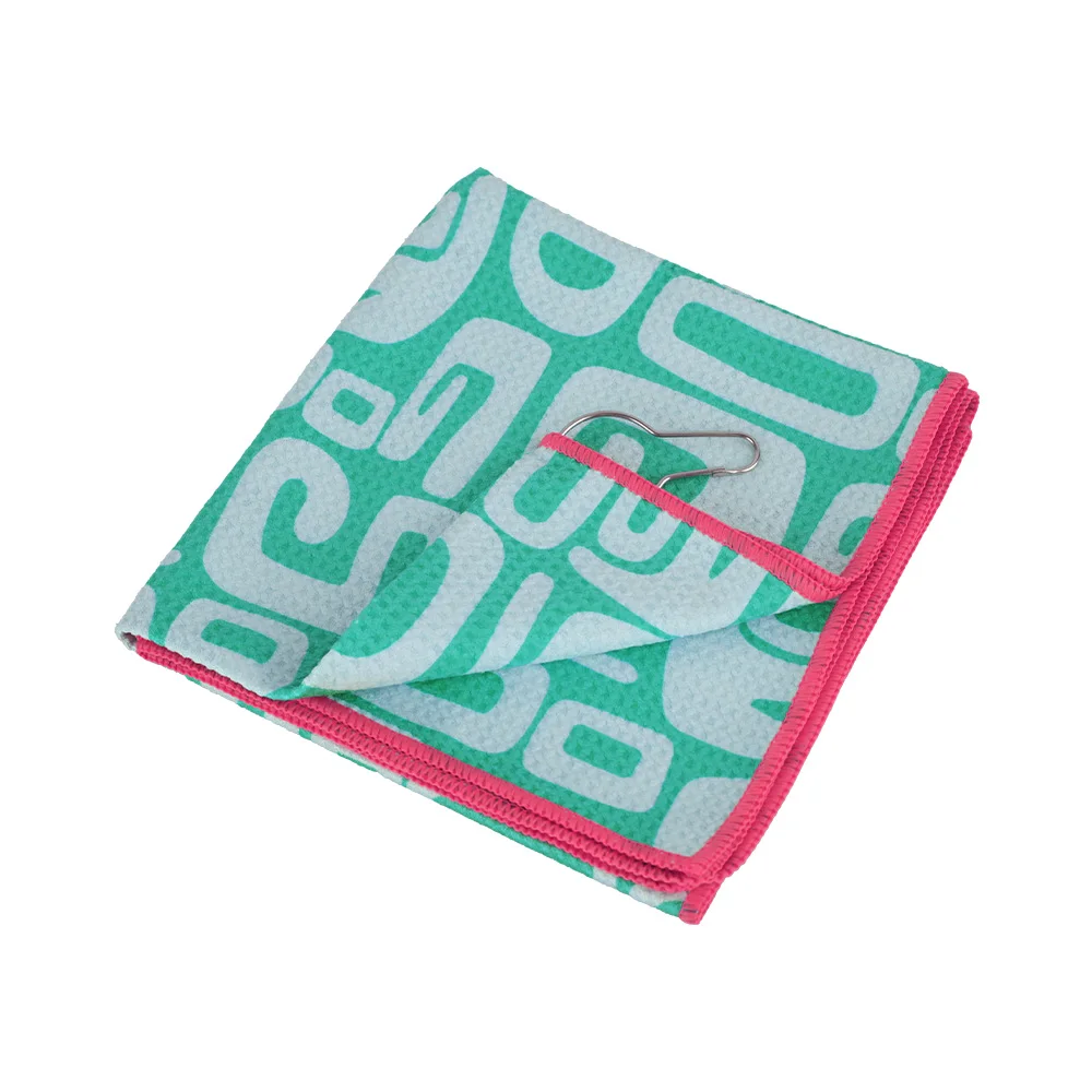 Custom Printed Microfiber Waffle 40*40cm Golf Club Clip Hanging Loop Soft Towel Golf Towel