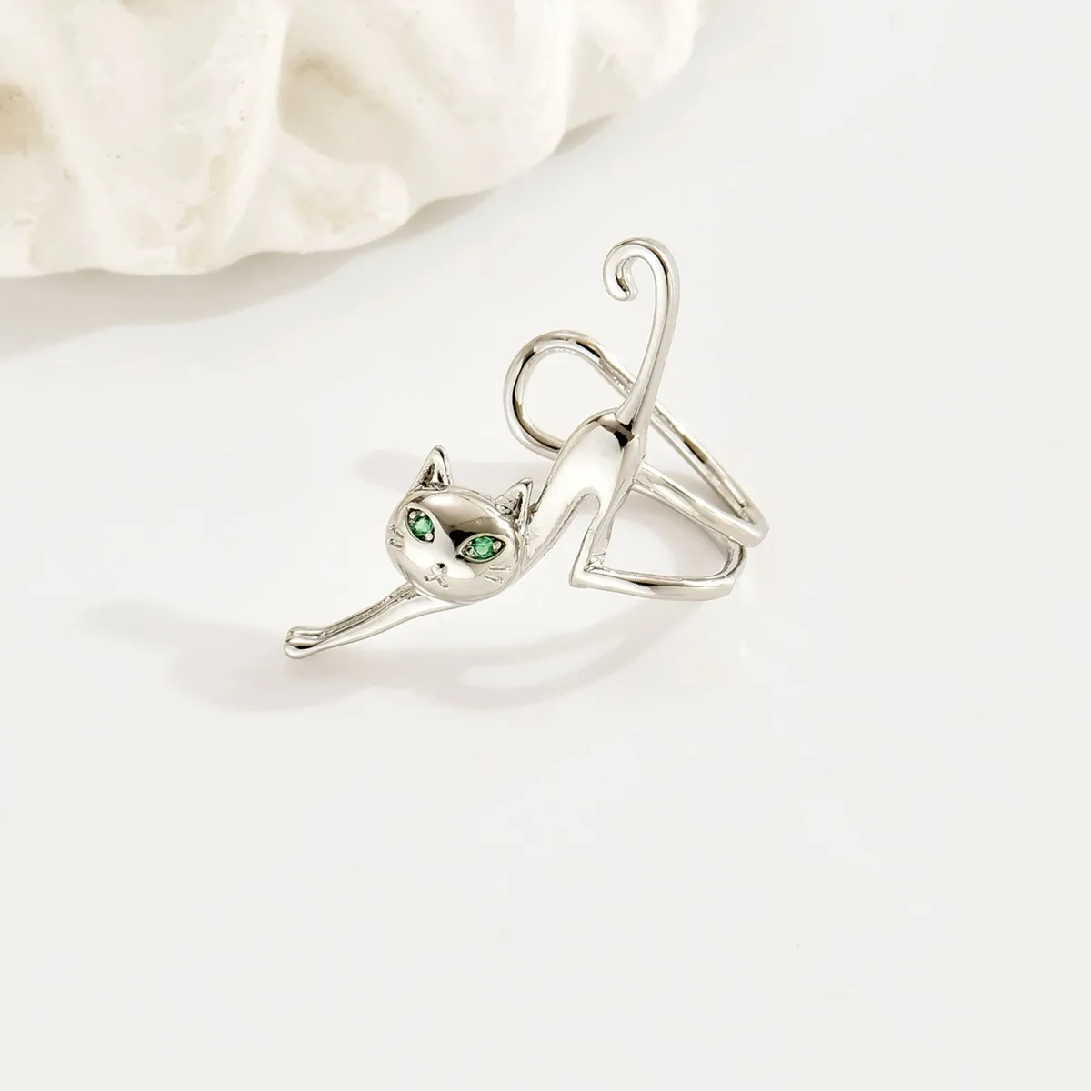 Lovely Mirror Animal Ear Bone Earrings for Women PVD Silver Gold Plated Alloy Cat Shape Ear Clip Earrings