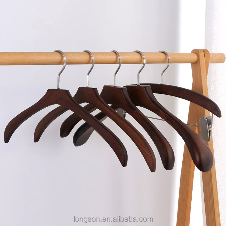 Cherry Mahogany Solid Timber Walnut Wooden Clothes Hangers With Logo for Hotel