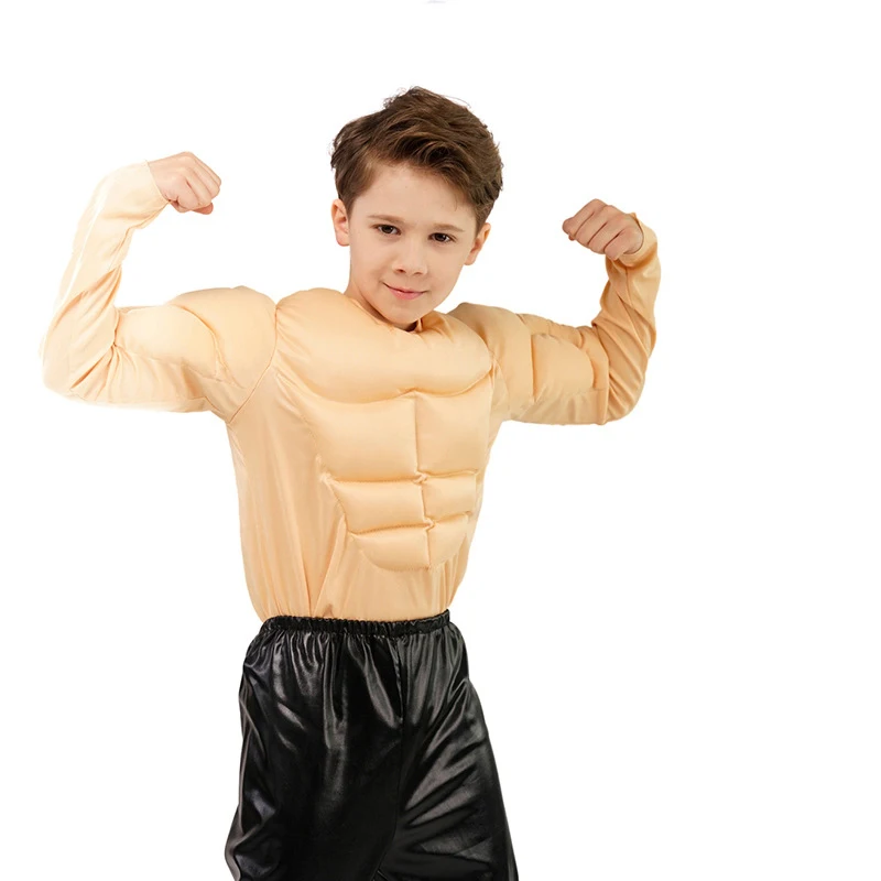 Adult Kids Hero Fake Muscle Suit Men Boys Halloween Role-playing Funny Superhero T-shirt Party Dress Up Cosplay Costumes