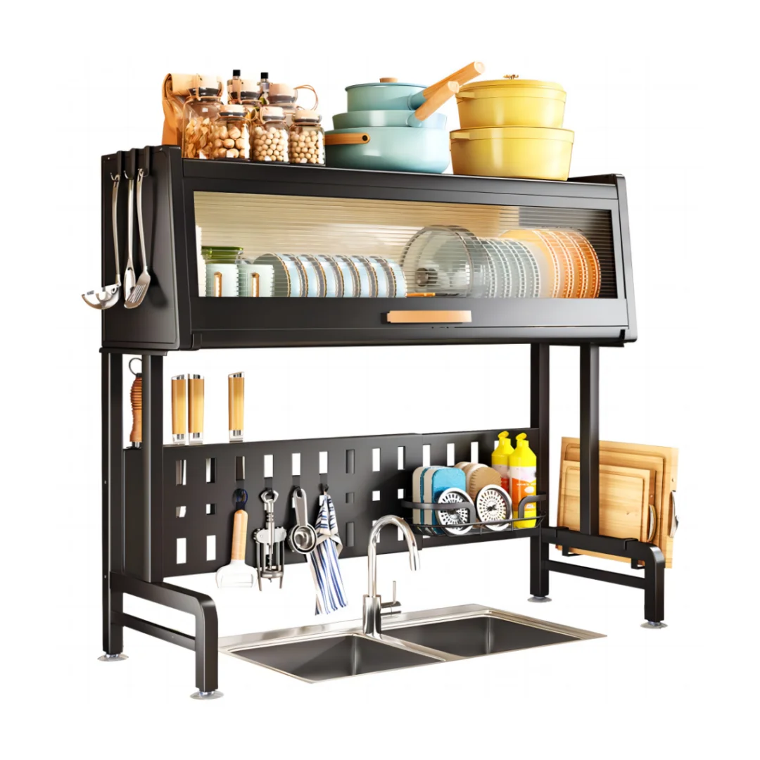 Household Tableware Racks Dish Drying Rack Steel Spice Dish Organizers And Storage With Hooks