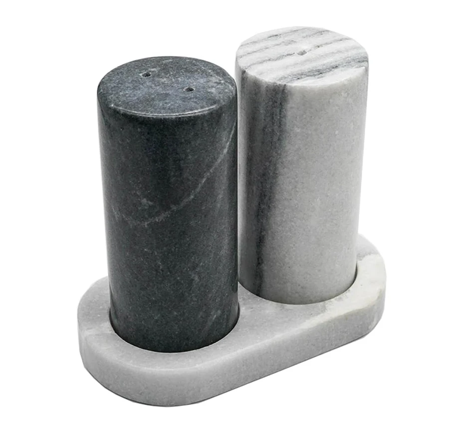 Natural Black and White Marble Salt & Pepper Spice Containers Handcrafted Salt & Pepper Shaker Set Luxury Home Decor