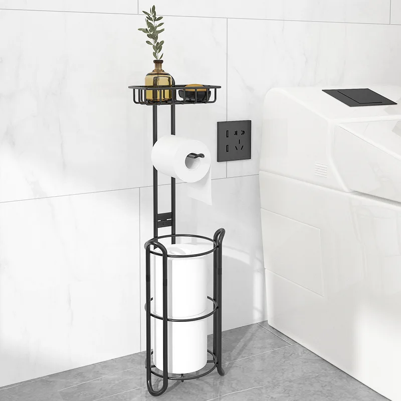 Toilet Paper Holder Free standing Holder with Mobile Phone Shelf Toilet Paper Roll Holder Stand Sturdy Paper Stand Bath