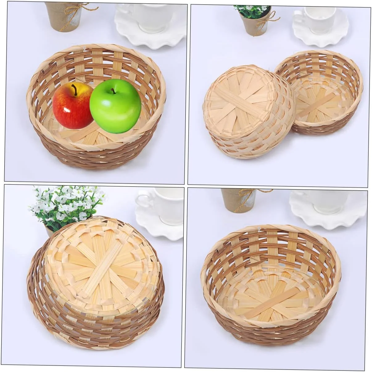 Bamboo Bread Serving Basket Coffee Natural Yellow Bamboo Fruit Tray for Food Snack Easter Egg Baskets