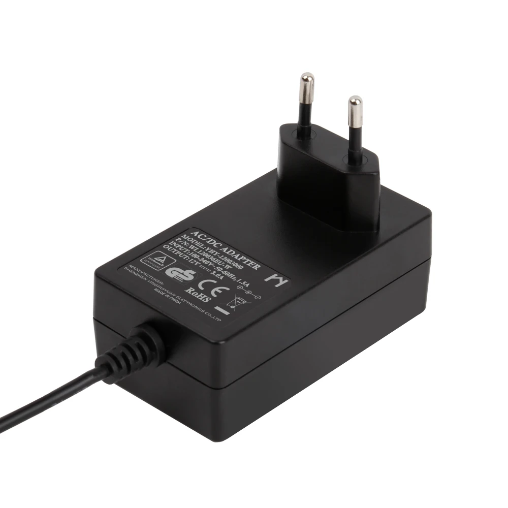Power Supply European AU Uk Plug - 2.1mm Output 12v-3a Adaptor Ul Kc Pse Approval Safety Mark 36w Ac Adapter 12v 3a
