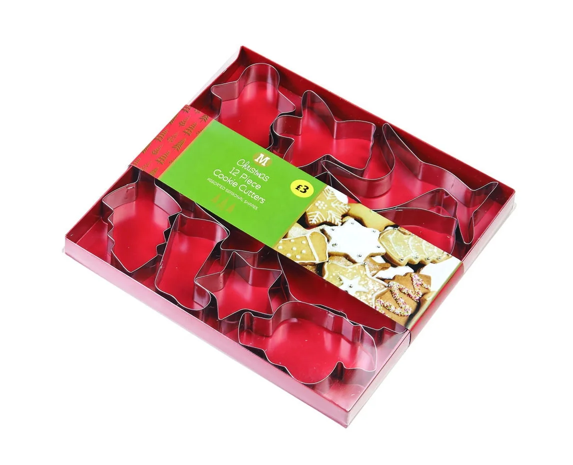 
12 Pieces Christmas Cookie Cutters with Snowman Bells Star Candy Christmas Tree 