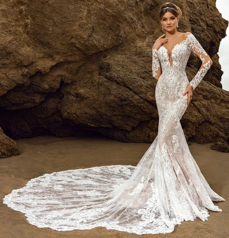 AL1644 custom rhinestones wedding dresses robe de mariagecivil pearl beaded sexy elegant beautiful mermaid wedding dress