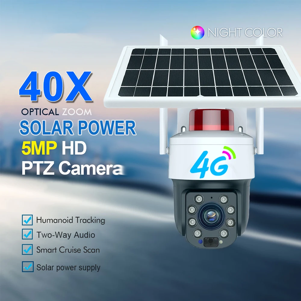 Solar Energy Dome 8Mp 5Mp 20X36X40X Zoom Network Cc Camera 4G Sim Card Outdoor Network Video Digital Security Camera