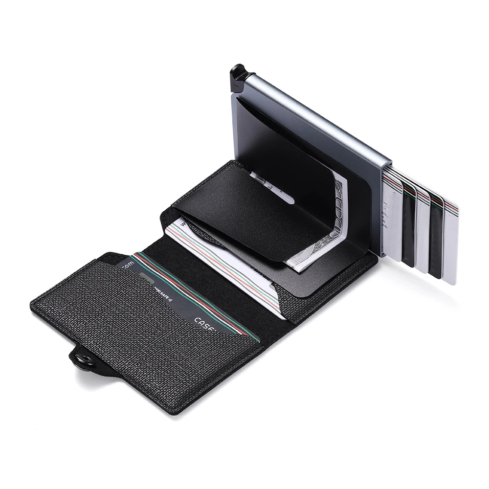 Camouflage Fabric  Leather Coin Pocket Wallet Magnet Card Holder With Automatic Pop up RFID Blocking