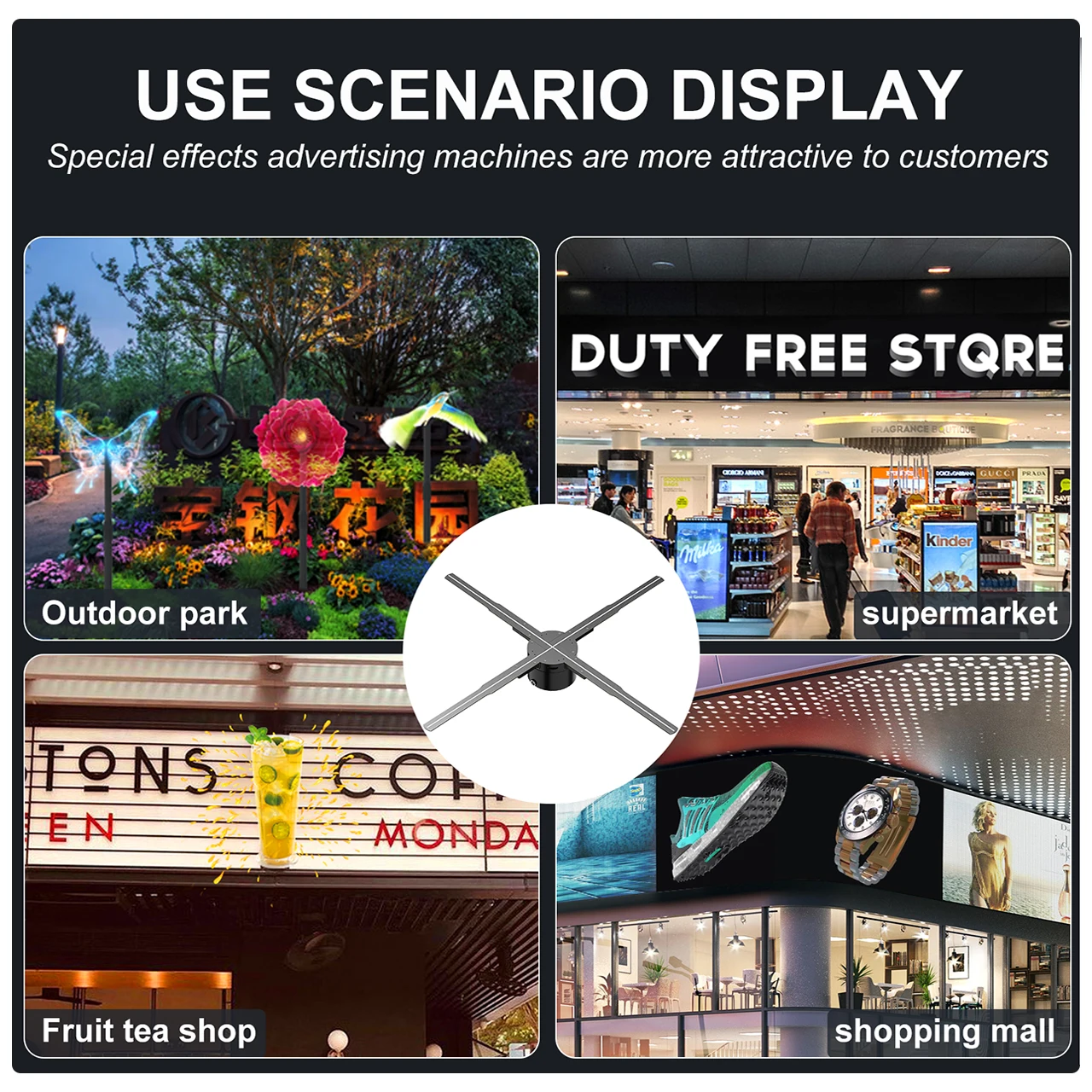 YHP62-3D Hologram Projector Naked 3D LED Fan 4 Blades 3D Holographic Mapping Projector Fan For Wedding Event