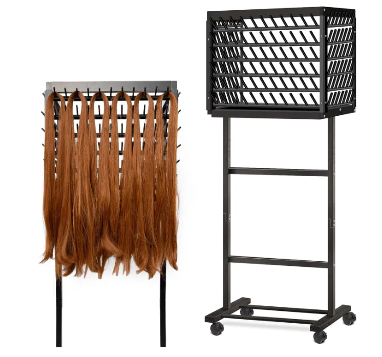 FSC&BSCI custom black Wooden Braiding Hair Racks for Braiders Standing Braid Rack Home,Hair Separator Stand for Hairstylists