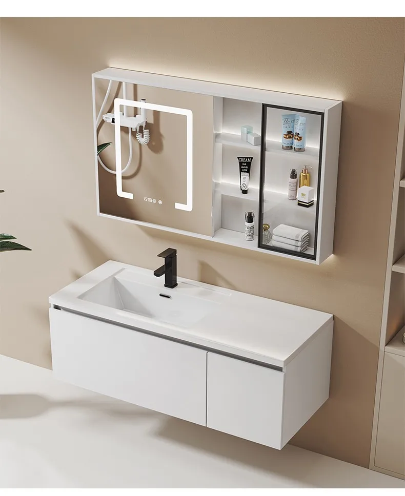 Wood Bathroom Sink Cabinet Novel Design Multi-layer Solid Waterproof Modern Hotel Furniture Plywood Bathroom Cabinet with Mirror