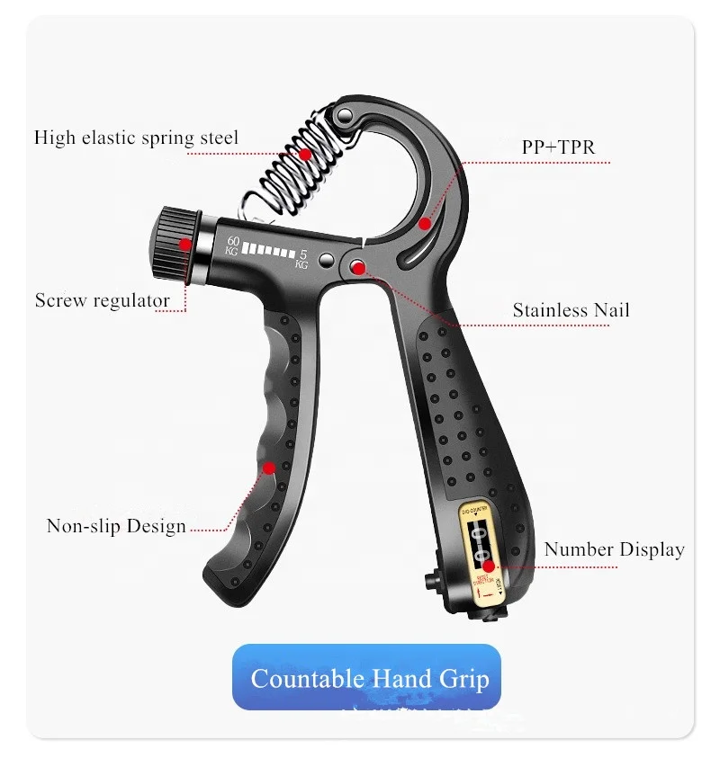 
Gym Exerciser Counter Hand Grip Strengthener Set with Silicone Ball Ring 