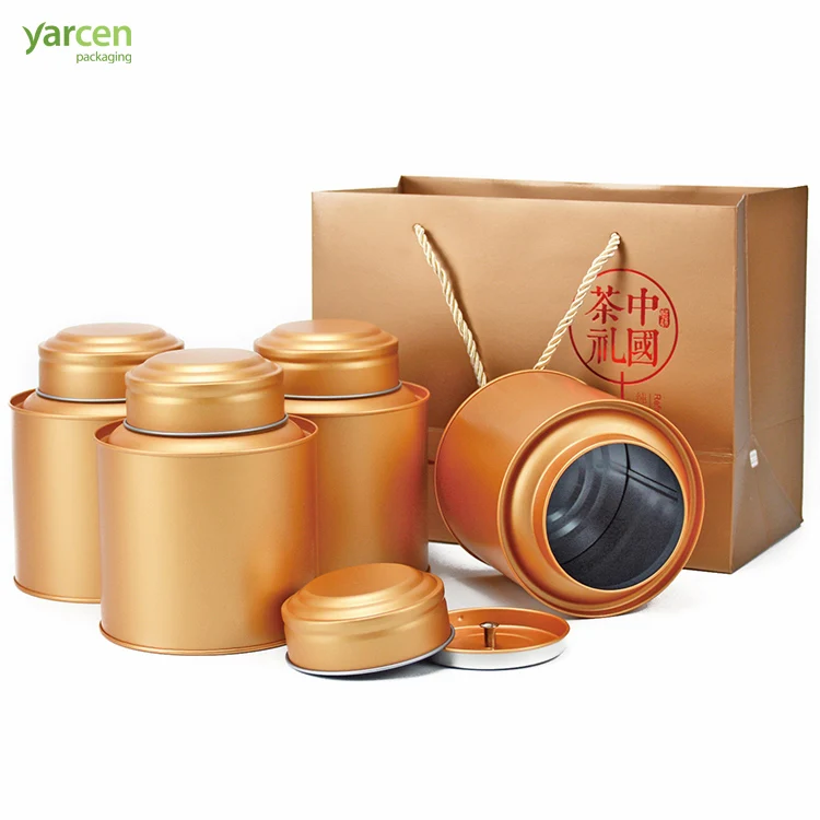Best Selling Round Golden Matt Finish  Tea Tins  With Inner Lid