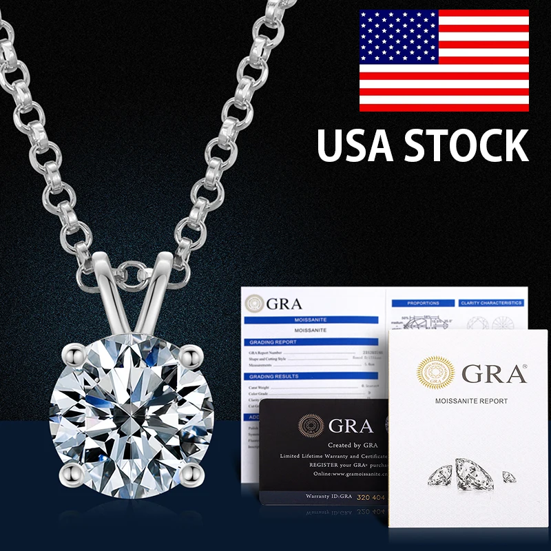 USA Warehouse Women Fine Jewelry 100% 925 Sterling Silver D Color VVS Moissanite Diamond Solitaire Pendant Necklace