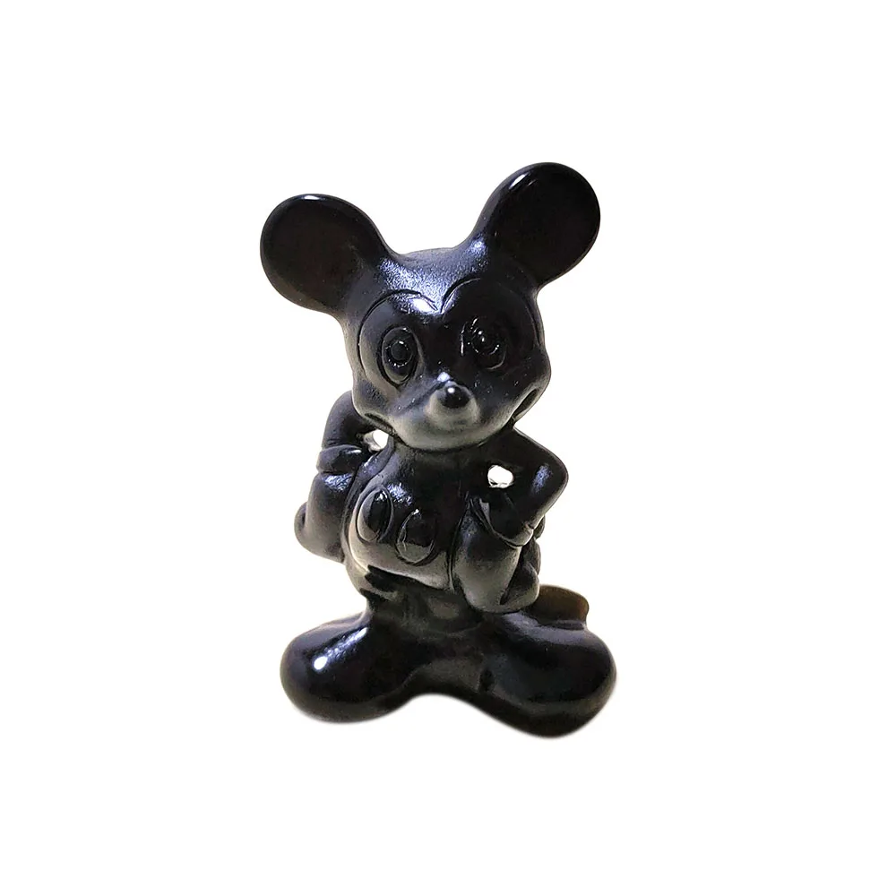 Mickey Mouse Wholesale Cute Mickey Mouse Figures Black Obsidian Crystal Carving For Home decoration&Gifts