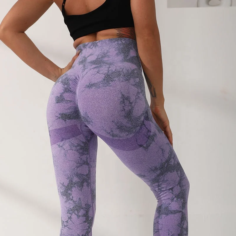 Hot Sale Woman Scrunch Booty Tie Dye Recycled Sustainable Yoga Pants Push Up Sportswear Fitness Tight Workout Marble Leggings