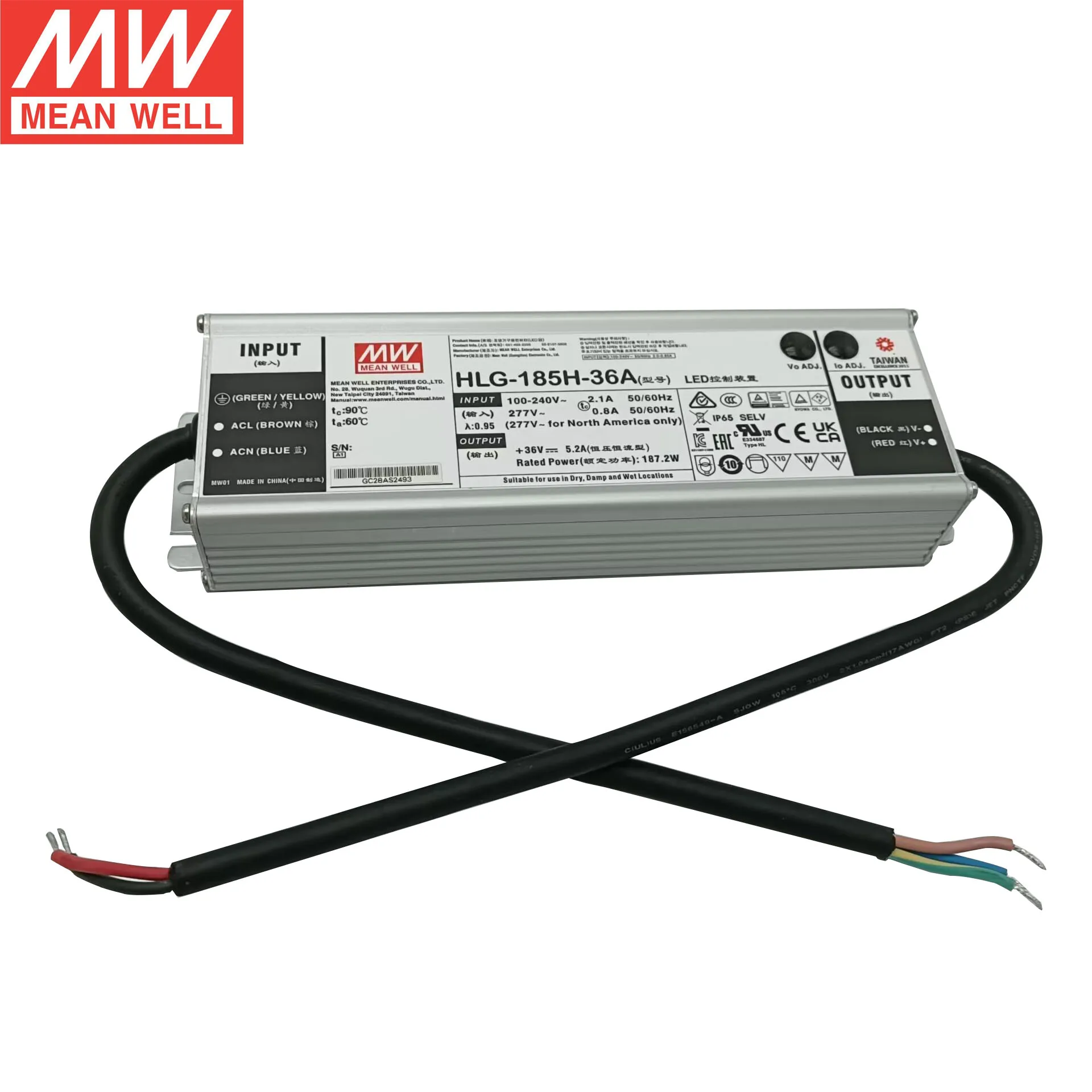 Meanwell HLG-185H-36A 185W 36V Single Output Switching Power Supply waterproof led driver Meanwell SMPS