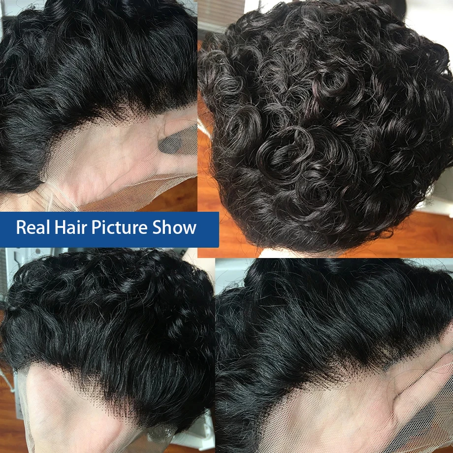 180% Плотность короткий кудрявый парик вырез Фея натуральные черные человеческие волосы 13x4 парик с отбеленным узлом для женщин