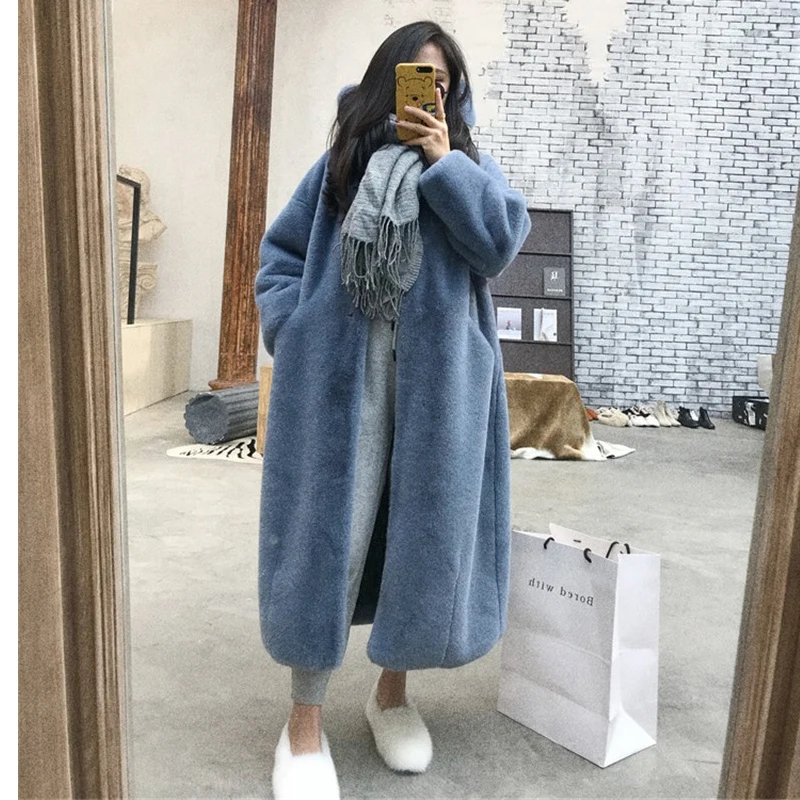 Пальто с мехом 2021 удобные теплые 2021 зимнее, модное, толстое длинное женское пальто из искусственного меха с капюшоном, шикарные пальто больших размеров