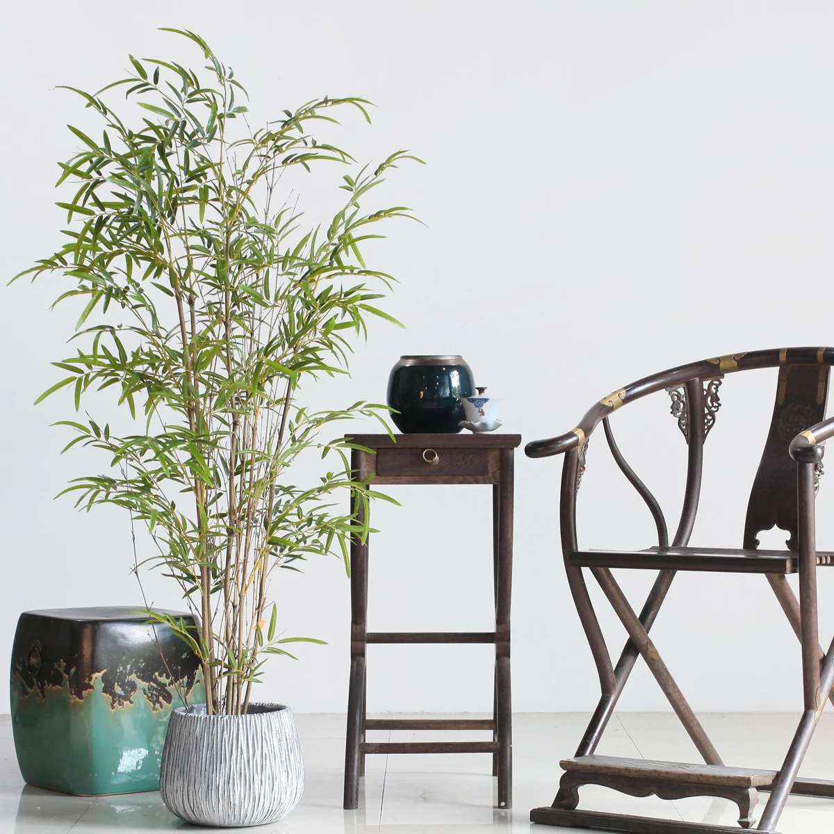 Decorative Outdoor Plastic Leaf  Plant Tree Artificial Bamboo With Real Pole