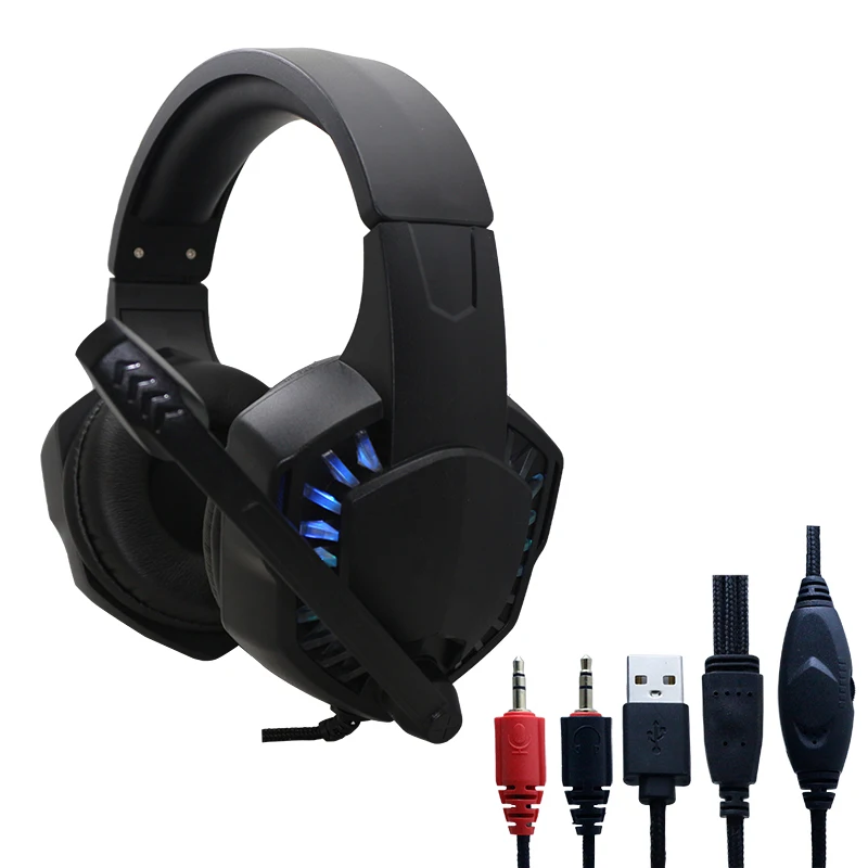 OME & ODM Wired Gaming Headset 3.5mm LED Microphone Headphones Retractable Rotating Headset