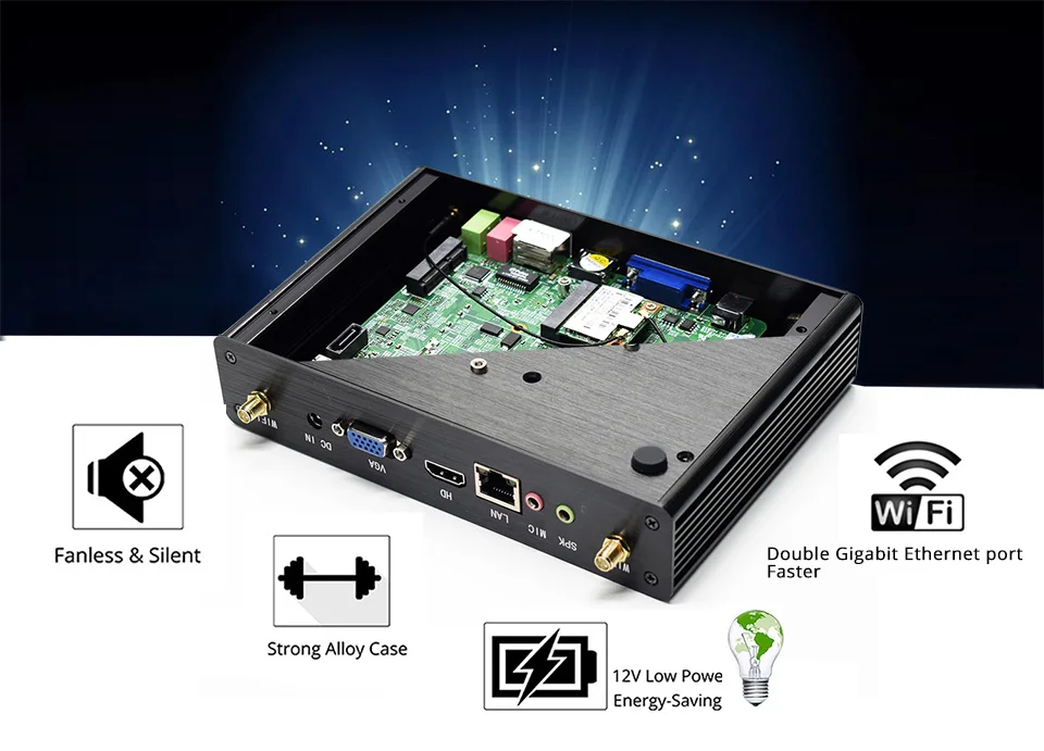 Smallpc новейшие низкой мощность Thin Client J1800 X86 5 USB настольный компьютер 2 ядра RS232 HD-MI VGA Мини ПК