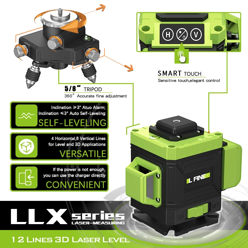 LLX Series 3D Automatic Rotary Laser Level for Floor 12 Lines Green Laser Level