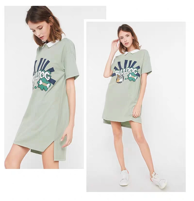 
manufacture price with high quality new design short sleeve solid print t-shirt dress for women 